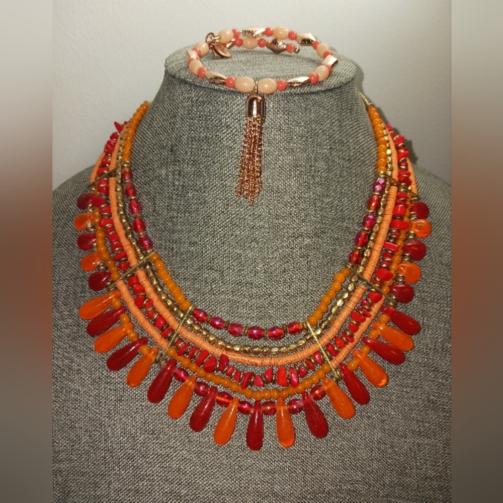 Alex & Ani Charming Charlie Spice Color Ethnic Style Beaded Necklace + Bracelet